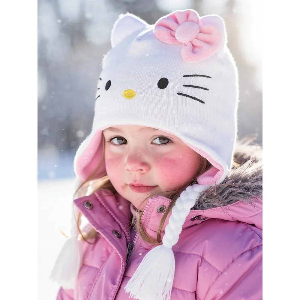 Hello Kitty Pink Bow Big Face Peruvian Unisex Beanie One‎ Size NWT